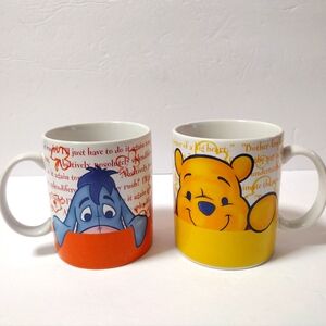The Disney Store "Winnie the Pooh" 2 pc. Ceramic Mug Set 12 Oz Double Sided Cups